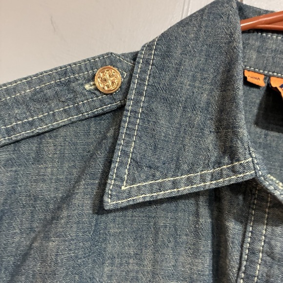 Tory Burch Women Brigette Denim Shirt Dress Gold Hardware Belted Casual 4 - Picture 12 of 16